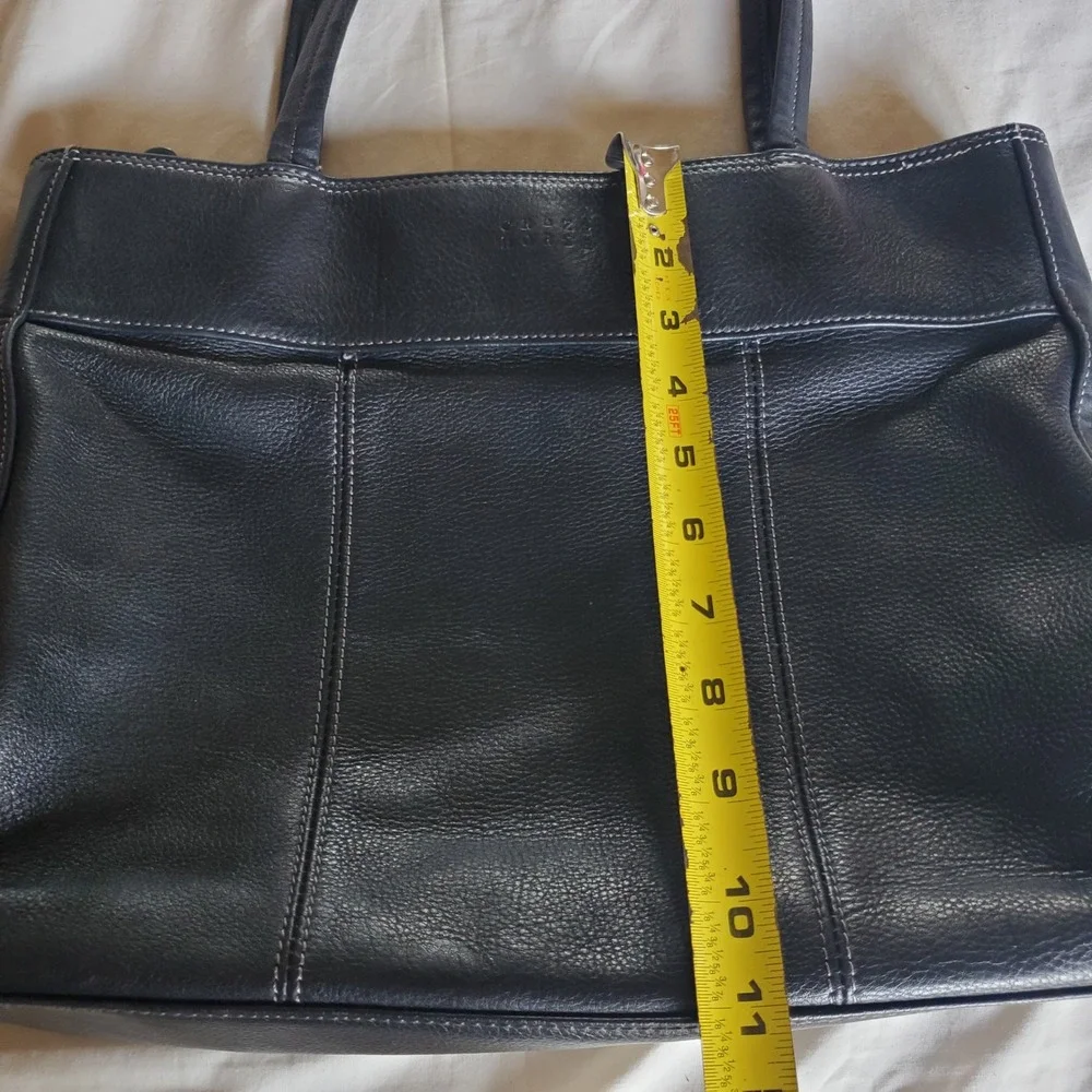 Crazy Horse Navy Blue Leather Tote Bag Shoulder Purse Contrast Stitching